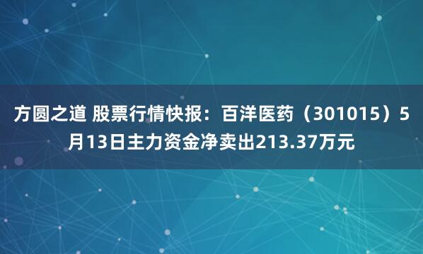 方圆之道 股票行情快报：百洋医药（301015）5月13日主力资金净卖出213.37万元